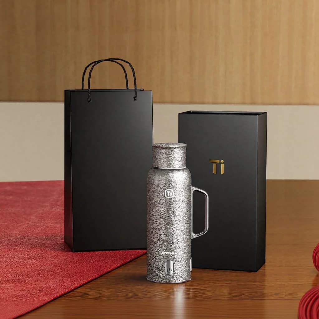 Титанова підігрівана термочашка з ручкою 680ml, подарункова коробка