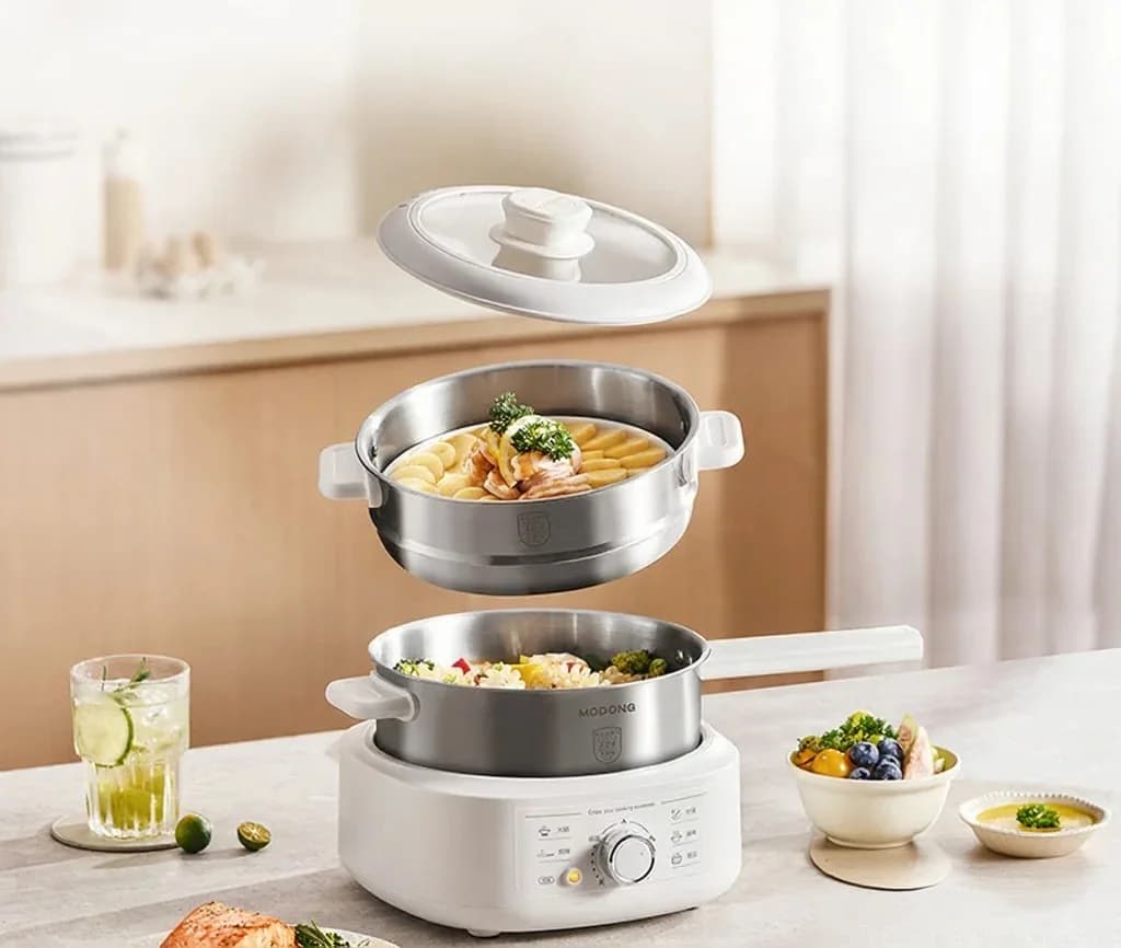 Електричний хот-пот із нержавіючої сталі з пароваркою, 3L, 220V