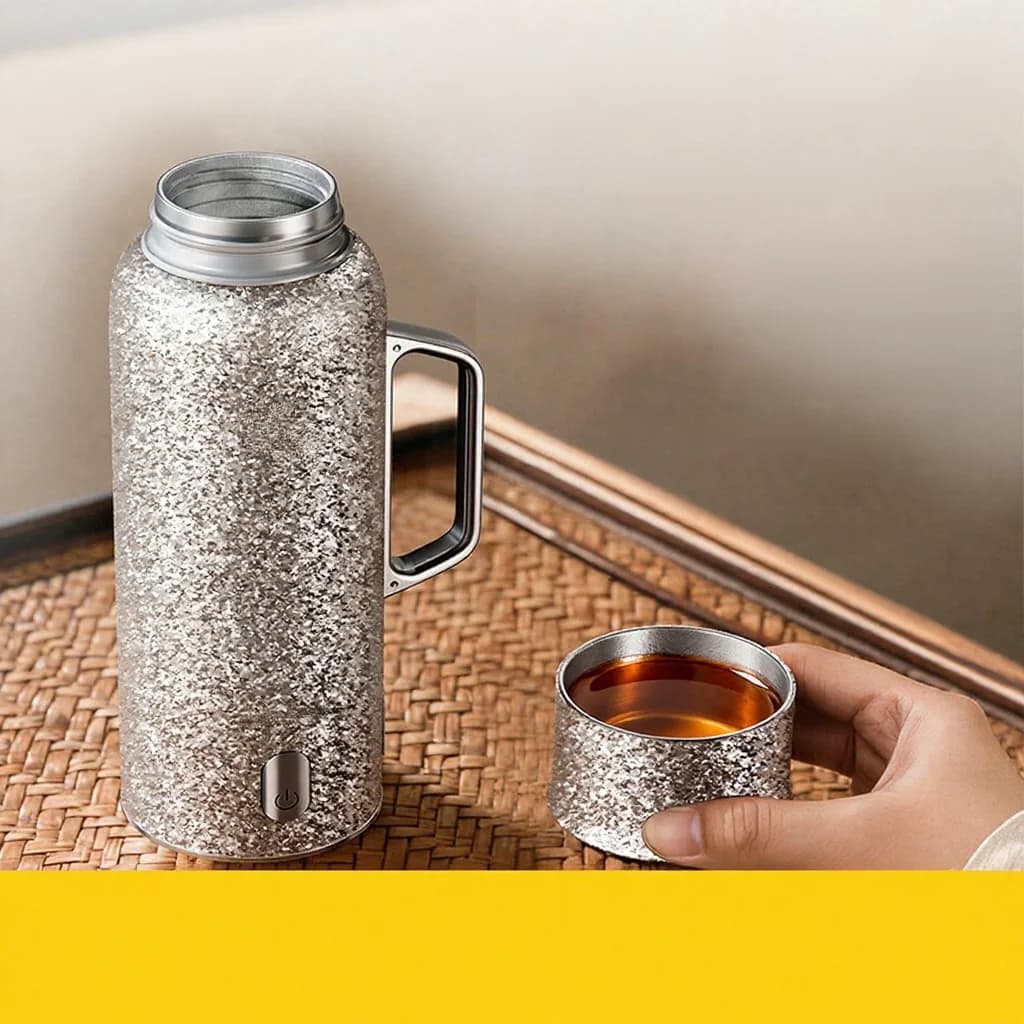 Титанова підігрівана термочашка з ручкою 680ml, подарункова коробка