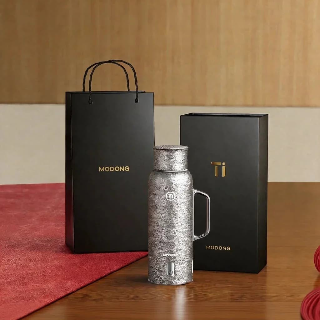 Титанова підігрівана термочашка з ручкою 680ml, подарункова коробка