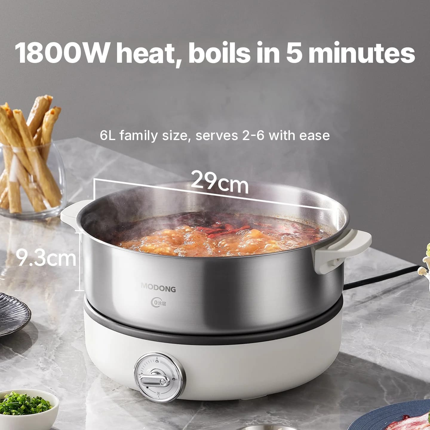 Розбірна електрична каструля з внутрішньою чашею з нержавіючої сталі, 1500W