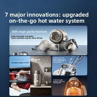 Портативна титановa електрична чашка з підігрівом, 1L, Dual Power, Warm